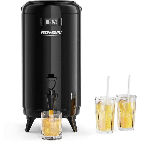 ROVSUN 3.2 Gallon Insulated Beverage Dispenser, Stainless Steel Hot and Cold Drink Dispenser, Ice and Hot Drink Server w/Spigot, Hot and Cold Beverage Server for Coffee, Tea, Milk & Juice