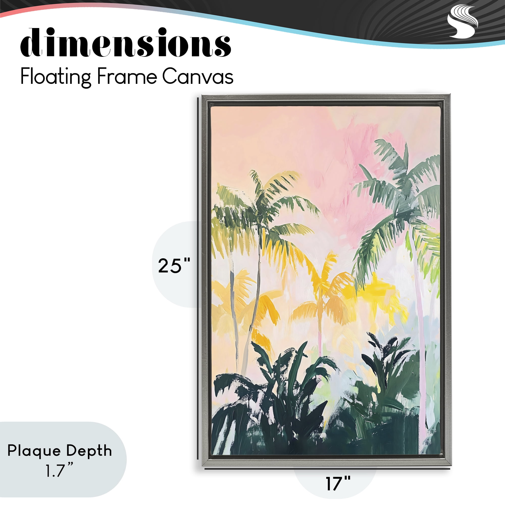 Stupell Industries Pastel Palms in Morning Glow Gray Framed Floater Canvas Wall Art, design by The Prints Vibe