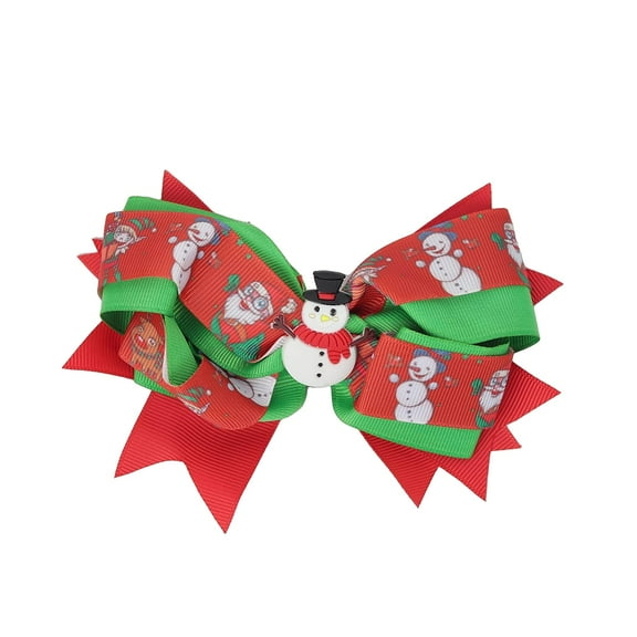 Motique Accessories Hair Bow Layered Christmas Bow with Silicone Charm - Green Snowman