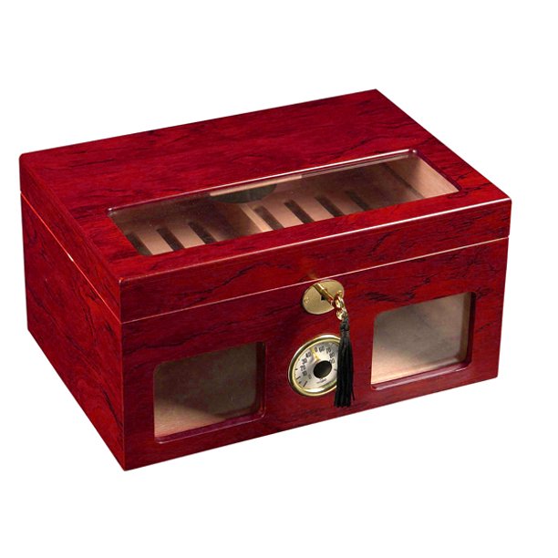 Top and Front Display Drawer Humidor 100 Cigars Storage Humidifier