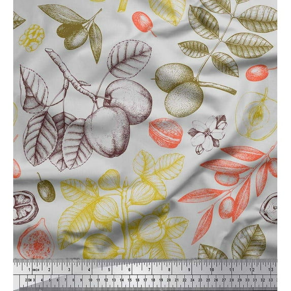 Soimoi Cotton Jersey Fabric Leaves & Palm Fruits Print Fabric by the Yard 58 Inch Wide