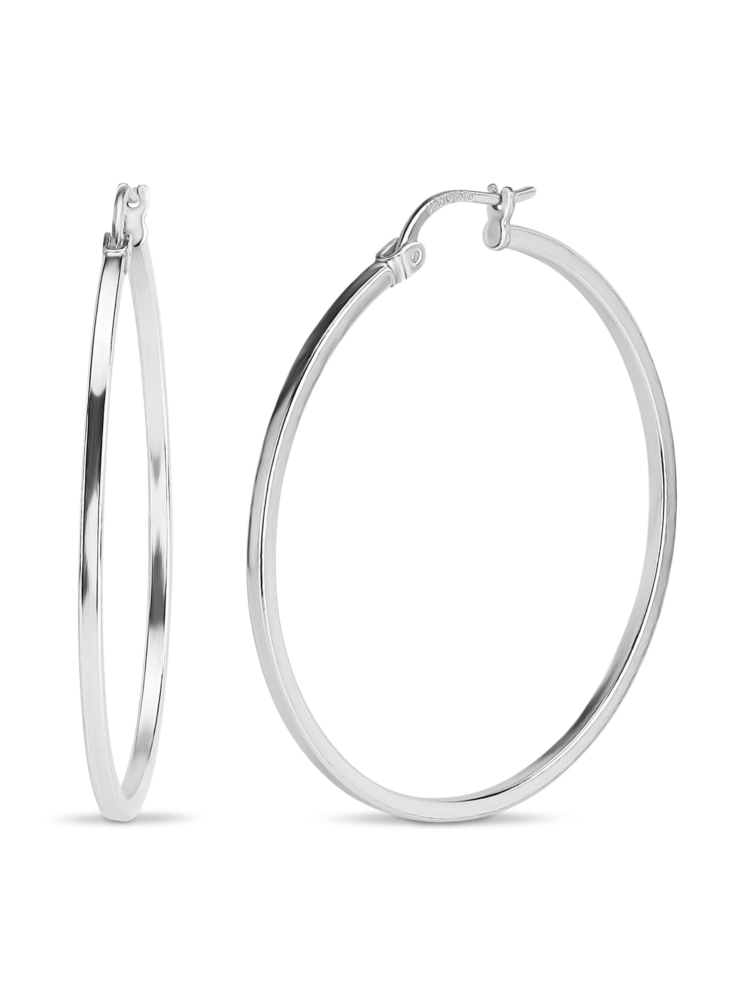 Sterling Silver 42x1.5mm Square Tubing Polished Hoop Earrings