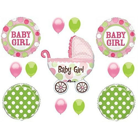 IT'S A GIRL Buggy Carriage Baby Shower Balloons Decoration Supplies Polka Dots