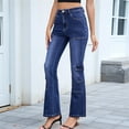 thumbnail image 4 of Women'S Flare Jeans High Waisted Slim Fit Denim Trousers Casual Solid Straight Leg Denim Pants with Pockets Blue S, 4 of 9