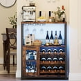 thumbnail image 1 of Coffee Wine Bar Rack Cabinet with Power Outlet and LED Light, Liquor Cabinet with Detachable Wine Rack and Glass Holder, Farmhouse Sideboard Buffet Cabinet with Storage Shelf (Brown), 1 of 7