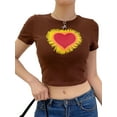 thumbnail image 3 of KOMOO Women Short Sleeve Crop Top Heart Print T-shirt Round Neck Tops Streetwear Tee Plus Size, 3 of 8