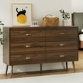thumbnail image 6 of YouTrend Rustic 6 Drawer Dresser with Shell-Shaped Handles,Wood Adult Storage Cabinet for Living Room,Bedroom,Walnut, 6 of 11