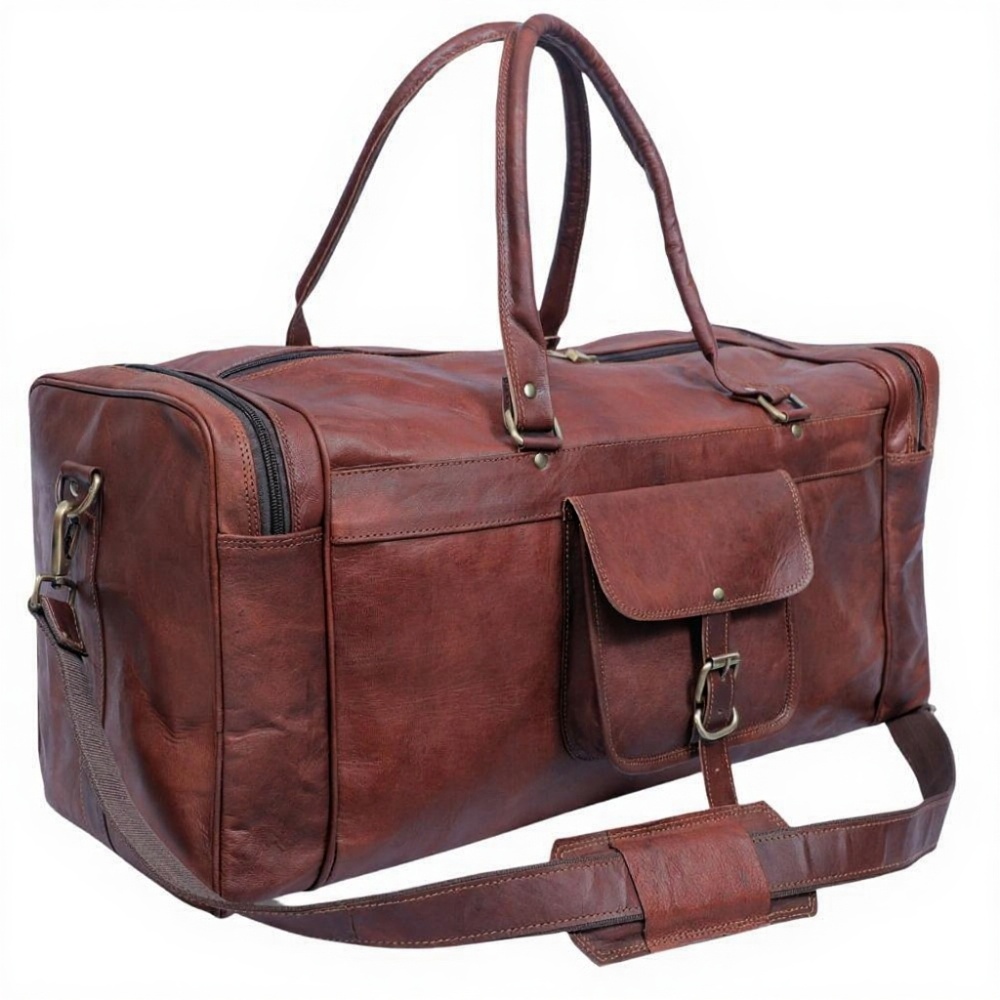 Agwani Handicraft Genuine Leather Duffel 24 Inch, Travel Overnight Weekend Bag for Men, Brown Vintage Gym Sports & Vacation Luggage.