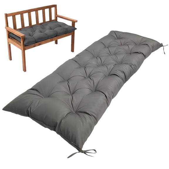 Tufted Bench Cushion 47"×20" Gray, Soft Brushed Polyester Loveseat Pad with Ties, Indoor Outdoor