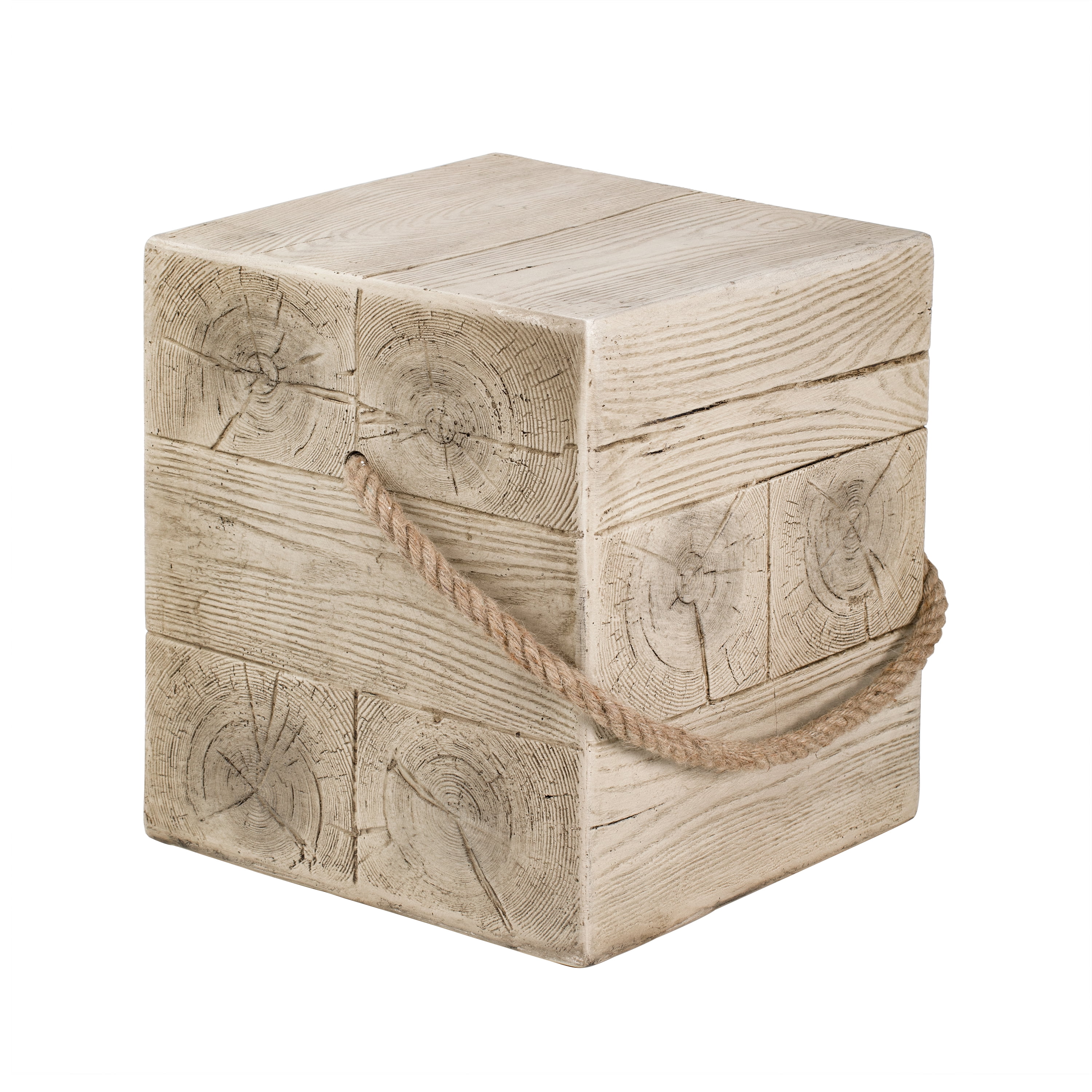 Outdoor Wood Grain Square MGO Side Table with Simulated Braided Cord, Indoor Retro End Table for Home & Patio Decor