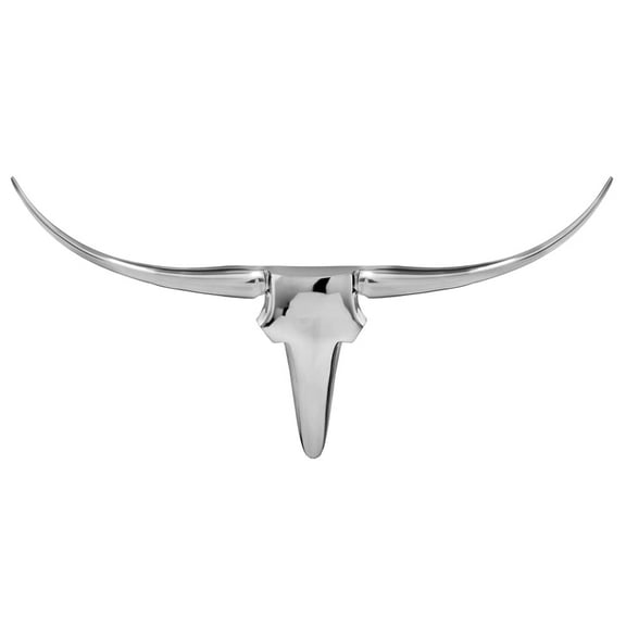 Modern Day Accents XL Tauro Xtra Long Horn Bust, Aluminum, Silver, Modern, Living Room, Home, Office, D√©cor, Glam, Wall Art, Bedroom, Animal, Accents, Wildlife, 47‚Äù x 4‚Äù x 26