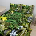 thumbnail image 2 of Ambesonne East Fitted & Top Sheet Set with Shams, Trees Foliage Rock Garden, Green White, 2 of 8