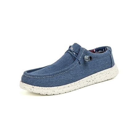 

Rockomi Men Loafers Non-slip Flats Comfort Canvas Shoes Men s Adjustable Breathable Moccasins Lightweight Slip On Skate Shoe Blue 8.5