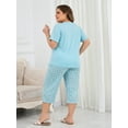thumbnail image 6 of ValueVibe Women Plus Size Pajama Sets V-Neck Short Sleeve and Capri Pants Pajamas 2 Piece Loungewear Sets, Blue Plaid XL, 6 of 11