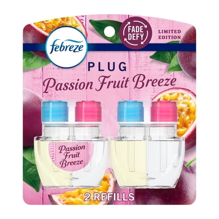 Febreze Plug In Air Freshener, Odor-Fighting Scented Oil Refill, Passion Fruit Breeze Scent, 2 Refills