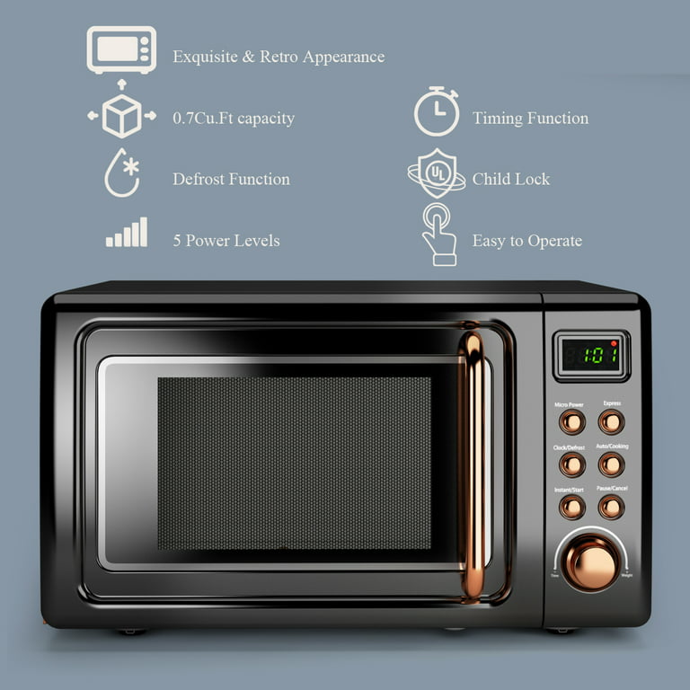 COSTWAY Retro Countertop Microwave Oven, 0.7Cu.ft, 700-Watt, High Energy  Efficiency, 5 Micro Power, Delayed Start Function, with Glass Turntable 