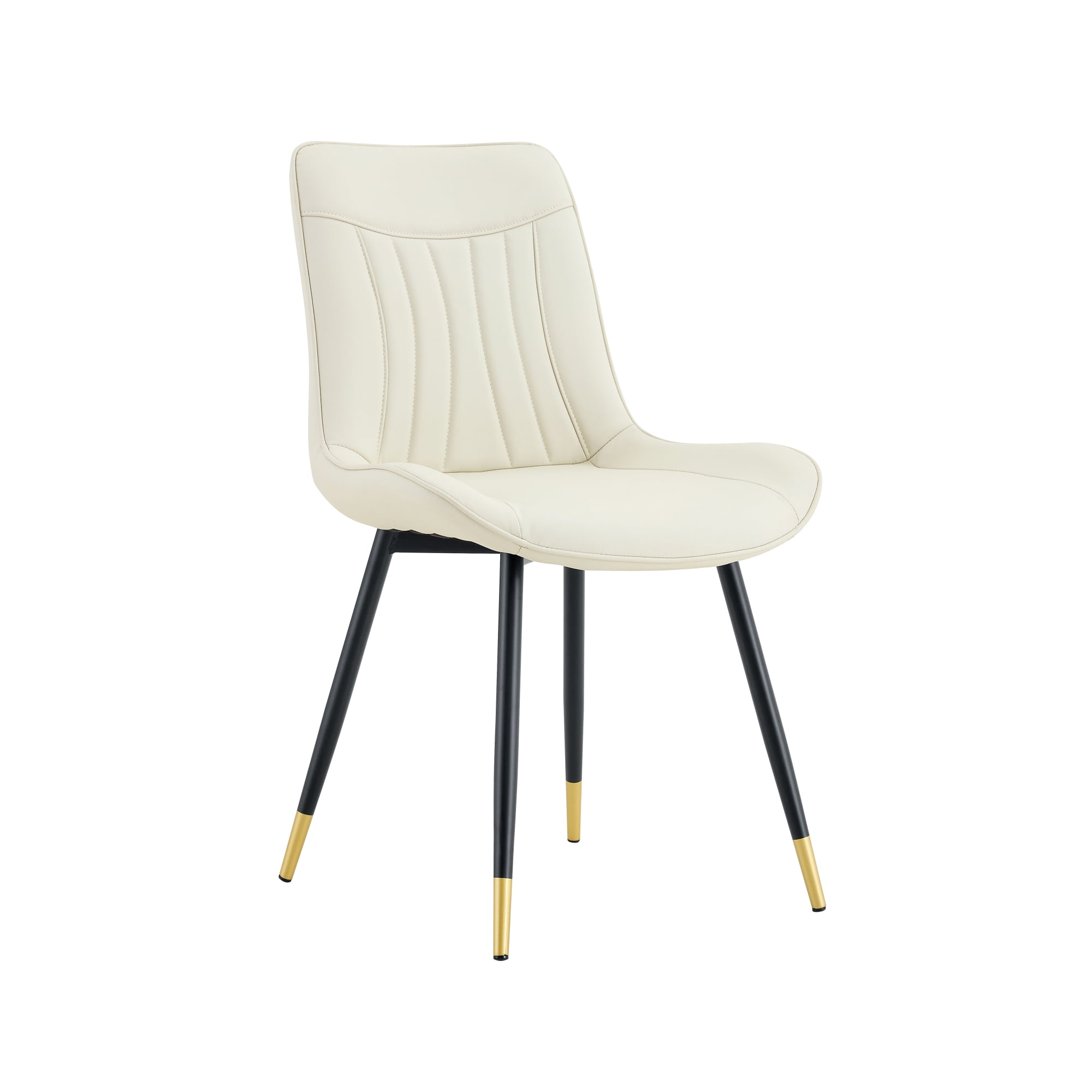 Leumius Dining Chairs Set of 2, Tech Fabric Upholstered Dining Chairs with Semi-Gloss Black Metal Legs, Gold-Trimmed Adjustable Non-Slip Feet, Vertical-Stitched High Back for Dining Room White
