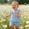 thumbnail image 4 of REDARER Toddler Crinkle Cotton Bow Strap Top and Bloomers Two-Piece Summer Outfit,6-12 Months, 4 of 5