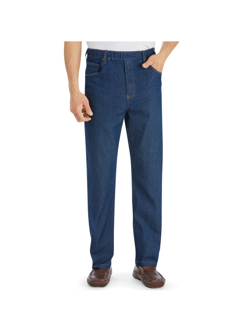 Collections Etc Men's Classic Denim Styling Cotton Pull-On Jeans