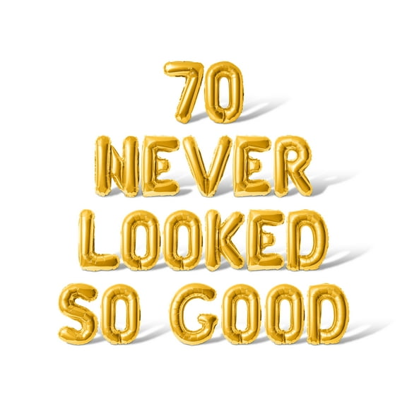 Letter Balloons - 70 NEVER LOOKED SO GOOD 16" Inch Alphabet Letters Foil Mylar Balloon Birthday Party Banner (Gold)
