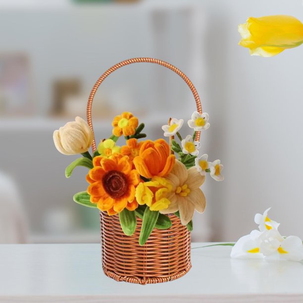 Organizador de canasta de niñas de flores Decoración de ratán simulada Recipiente de cestas de dulces grandes para jardinería Banquete de cocina de 13x13x30cm