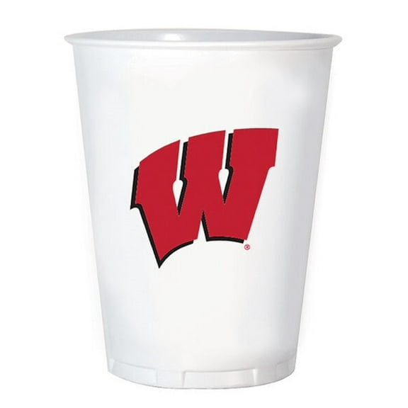 Wisconsin Badgers White NCAA University College Sports Party 16 oz. Plastic Cups