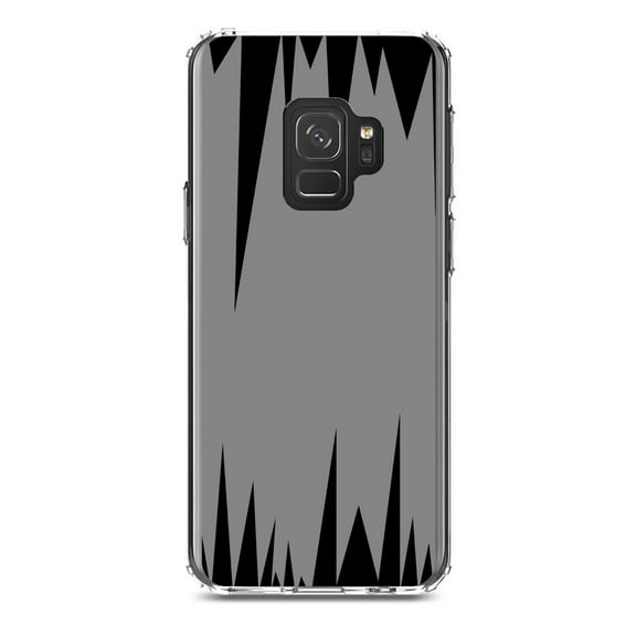 DistinctInk Clear Shockproof Hybrid Case for Samsung Galaxy S9 (5.8" Screen) - TPU Bumper, Acrylic Back, Tempered Glass Screen Protector - Grey Black Spikes