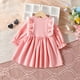 thumbnail image 4 of Vestido de manga larga con cuello redondo para niña, color liso, cuello redondo, manga A, con volantes, para bebés y niños pequeños, vestido informal de poliéster para niña., 4 of 8