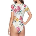 thumbnail image 4 of Balery Women'Scolorful Flowers Crew Neck Round Neck Short Sleeves Slim Fit Casual Basic Extender Bodysuit Daily Jumpsuit T Shirts-Medium, 4 of 9