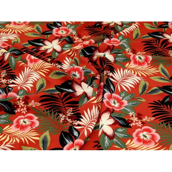 Satin Back Crepe Dress Fabric Raspberry Flowers - per yard