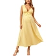 thumbnail image 2 of Women Maternity Sleeveless Gown Solid V-Neck Waist Drawstring Flowy Maxi Gown Dress for Pregnancy Photography Yellow XL, 2 of 7