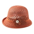 thumbnail image 2 of Straw Hat with Bow Only Moment Womens Beach Sun Straw Hat Blended Fabric Wide Brim Upf 80 Summer Hat Foldable Packable Floppy Beach Hats for Women Orange,One Size, 2 of 3