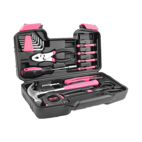 Household Pink Tool Set, 39-Piece with Storage Case for Women, Dorm & Home
