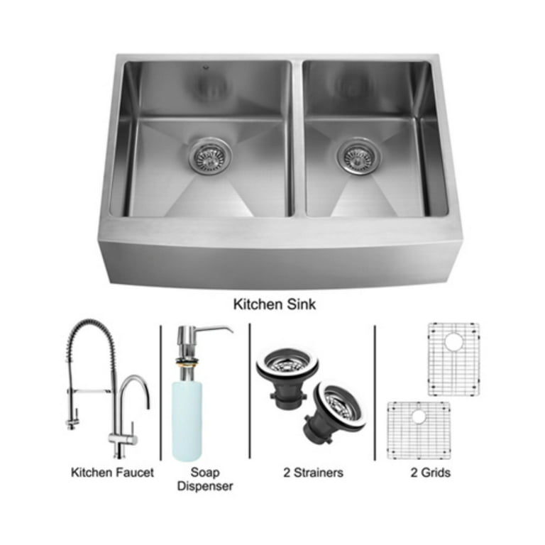 Vigo All-in-One 33 Farmhouse Stainless Steel Kitchen Sink and Chrome  Faucet Set 