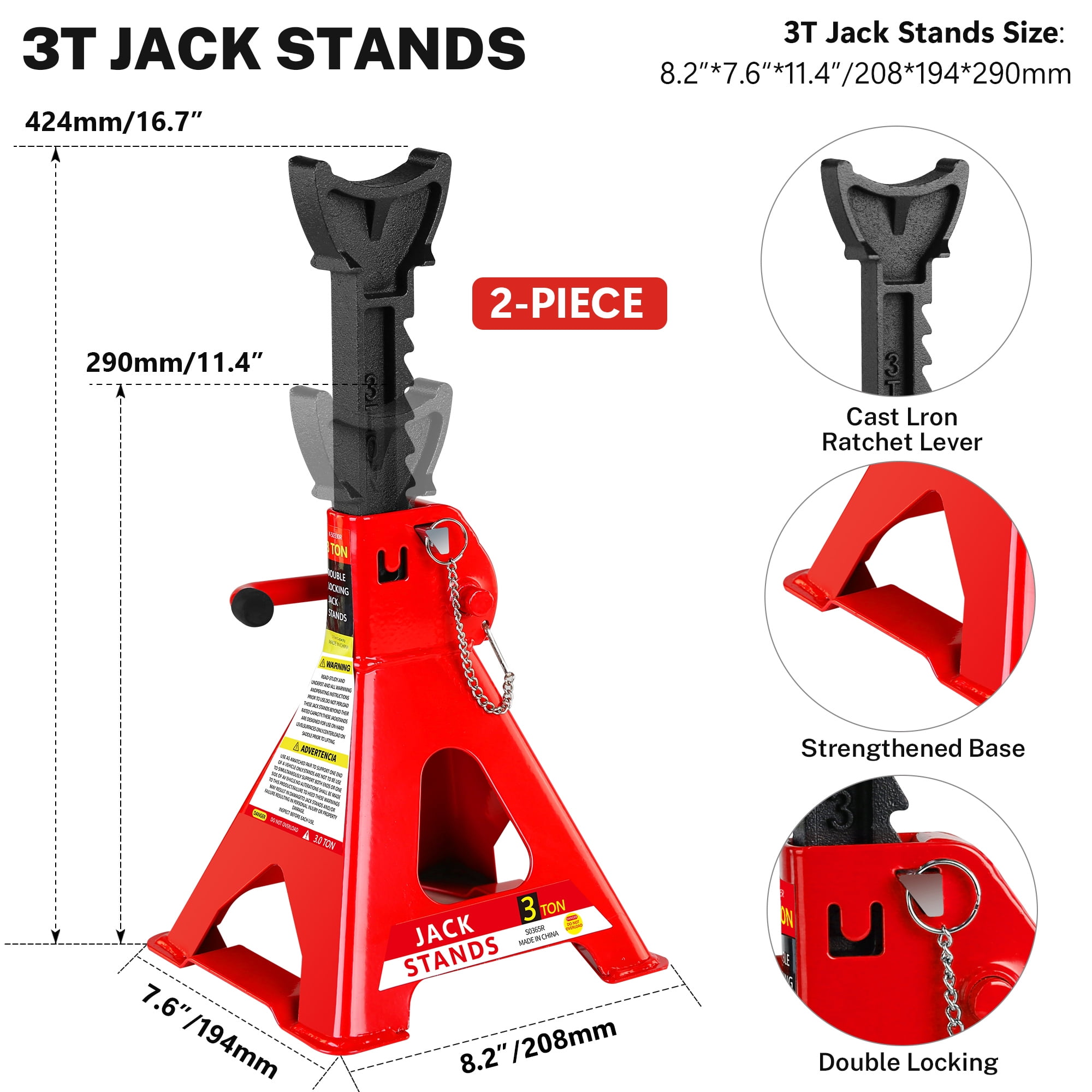 2 Ton Low Profile Floor Jack with 3 Ton Jack Stands, Tire Repair Kit & Wrench