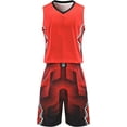 thumbnail image 1 of Maillots de Basketball pour Hommes et Shorts Uniformes d'Équipe avec Poches Survêtement Uniformes Rouge5TG, 1 of 5