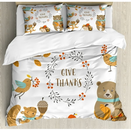 Kids Thanksgiving King Size Duvet Cover Set Giving Thanks Being