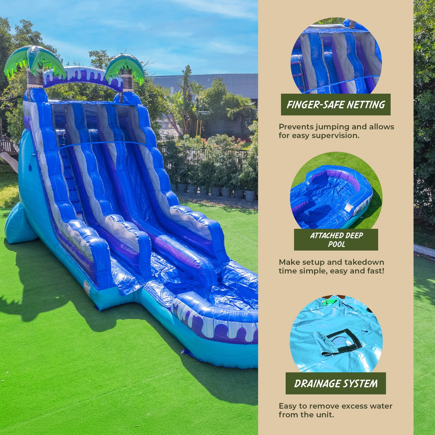 XJUMP Tropical Deep Sea 19' Dual Lane Side Loader Water Slide with Pool, for Kids and Adults, Commercial Grade PVC Vinyl, Outdoor Backyard Fun, Blow up Water Park, (Blower Included)