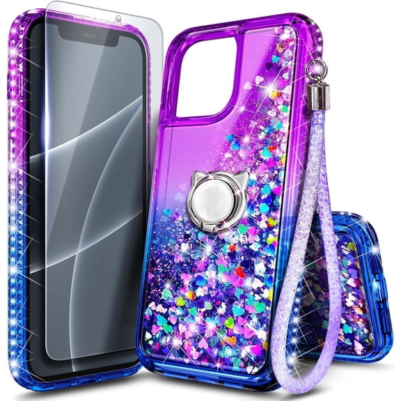NGB SUPREMACY For iPhone 12/12 Pro Phone Case Screen Protector Ring Holder Wrist Strap Lanyard Shiny Sparkly Glitter iPhone 12/12 Pro Case Cover