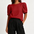 thumbnail image 7 of HongQid Women's Blouse Puff Short Sleeve Tops Crinkle Woven Round Neck Lightweight Shirt Loose Summer Casual Trendy Clothes, 7 of 7
