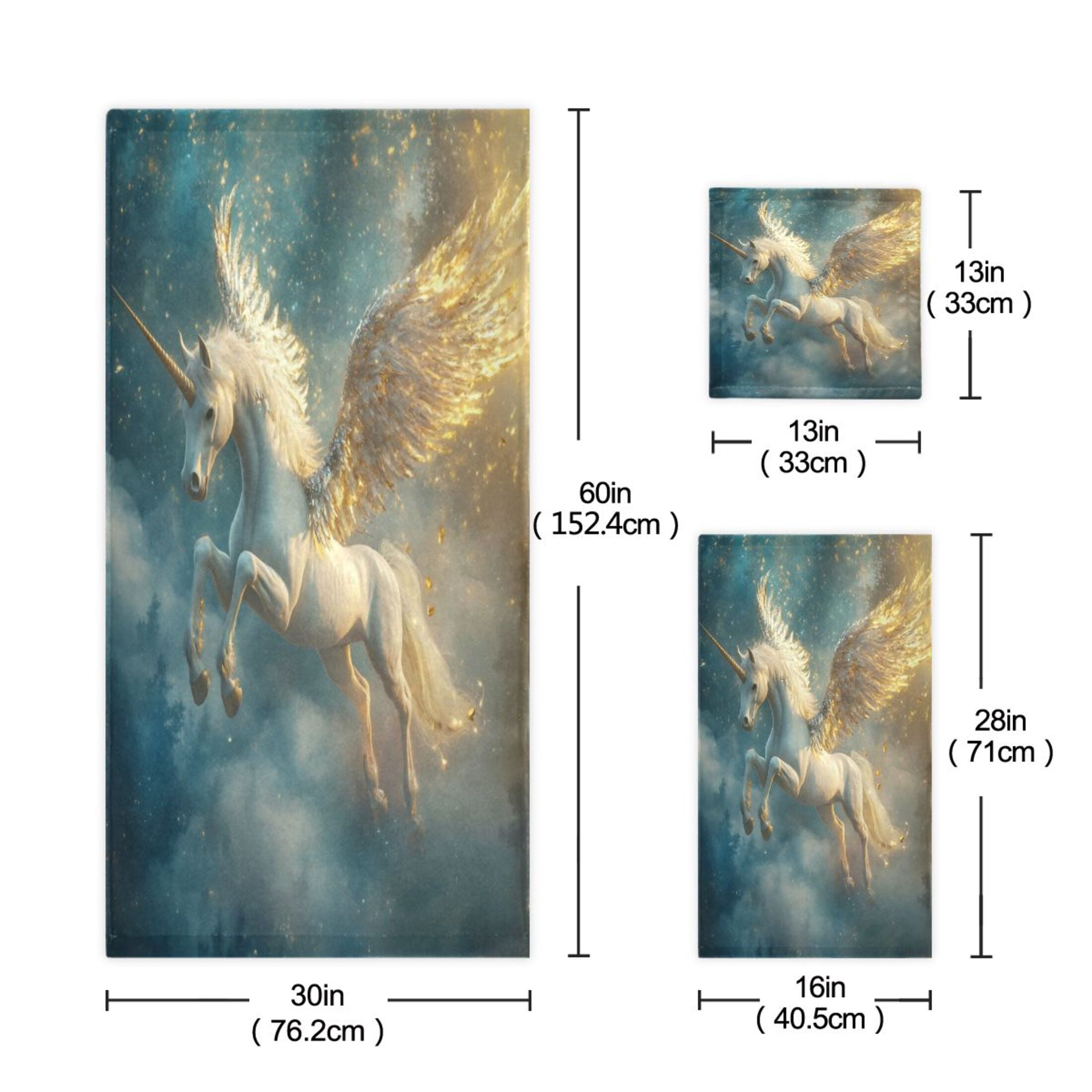 Wobogo Starry Sky Pegasus Ultra Soft 3 Pack Cotton Towel Set Includes 1 Bath Towel 1 Face Towel and 1 Washcloth for Everyday Use Lightweight and Compact