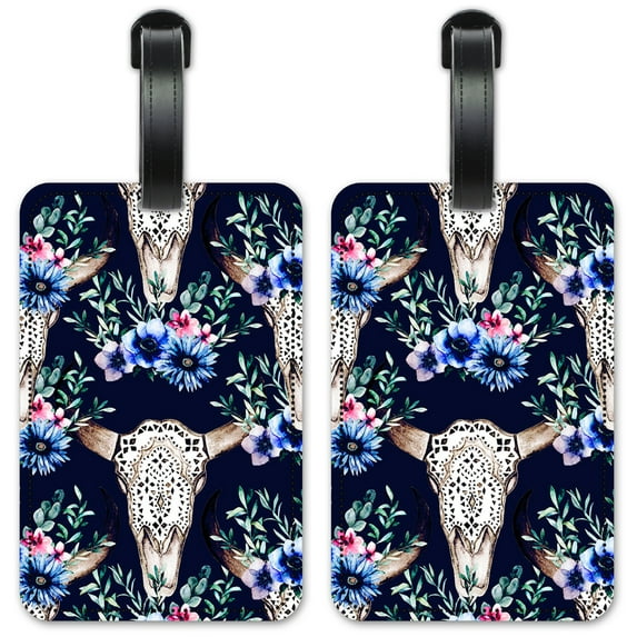Skull Toss with Blue Background - Luggage ID Tags / Suitcase Identification Cards - Set of 2