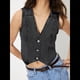 thumbnail image 4 of Chaleco Vaquero Sin Mangas con Cuello en V para Mujer, Chaleco Vaquero con Botones y Corte en la Parte Superior. Gris Negro S, 4 of 9