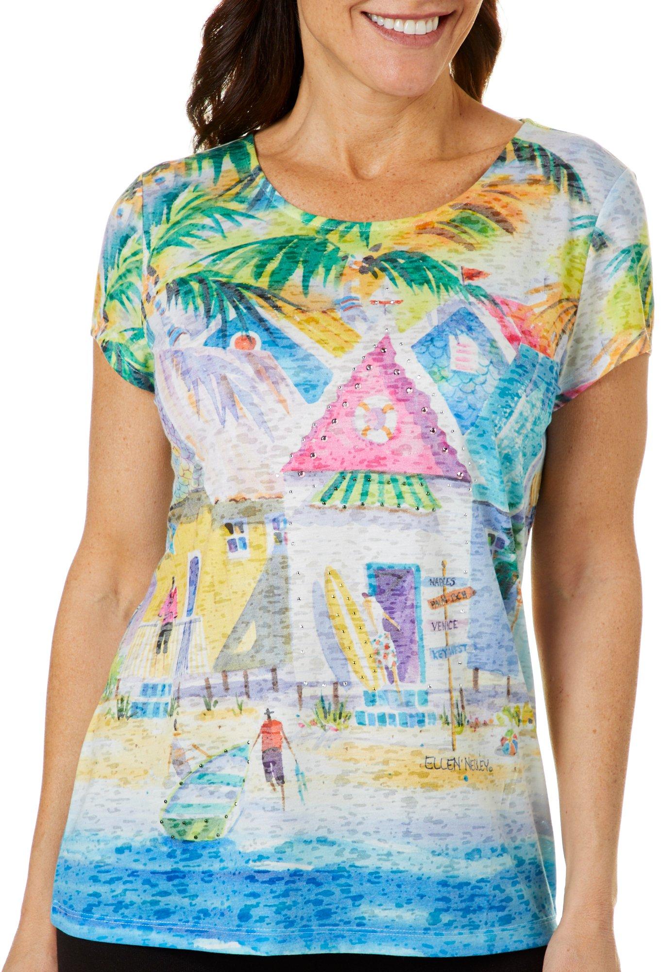 Art & Sol by Ellen Ellen Negley Womens Surf Shop Burnout Short Sleeve Top