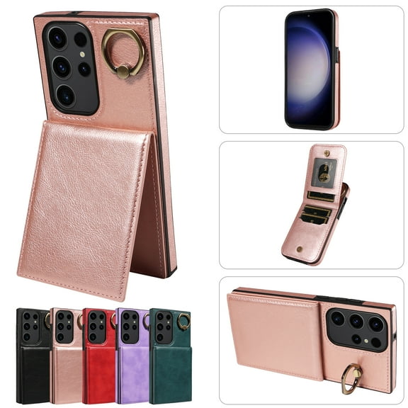 TECH CIRCLE For Galaxy S24 Wallet Case with Card Holder, Thin Slim PU Leather Finger Ring Kickstand Shockproof Protective Magnetic Women Men Phone Cover for Samsung Galaxy S24 6.1" 2024,Rosegold