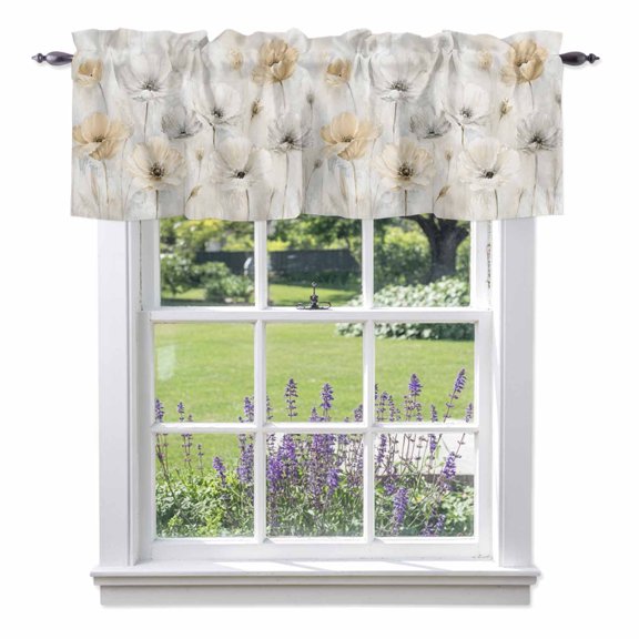 Spring White Floral Valance Curtains, Country Farmhouse Minimalist Yellow Flowers Light Filtering Valance Curtains Window Rod Pocket Treatment for Kitchen Bathroom 1 Panel 54x18in