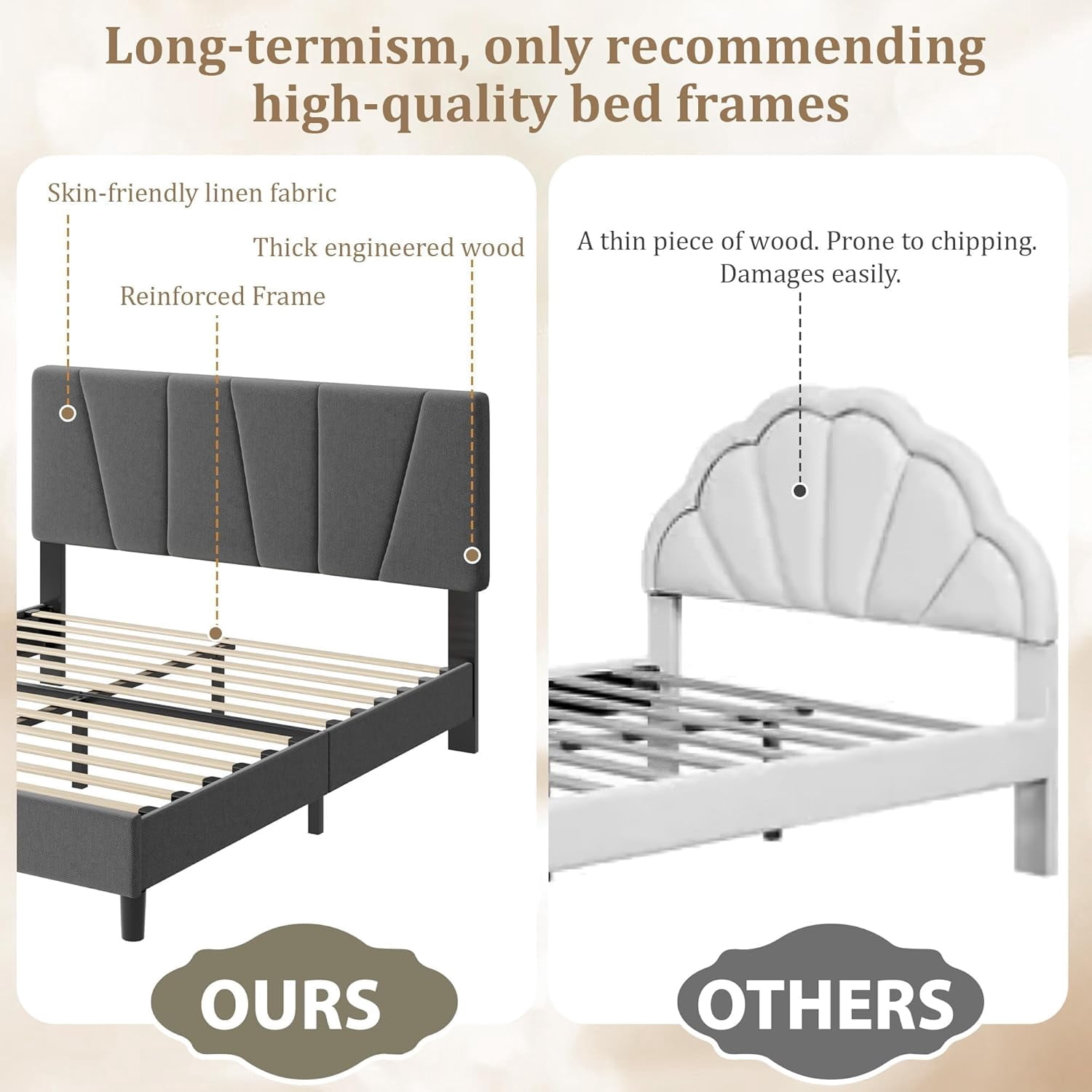 Queen Size Bed Frame with Adjustable Headboard, Linen Upholstered Queen Platform Bedframe with Strong Wooden Slats, Mattress Foundation, No Box Spring Needed, Easy Assembly