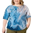 thumbnail image 2 of CLOOCL Plus Size Blouse Marble Texture Printing Mid Sleeve T-Shirt Elegant Women Clothing, 2 of 6