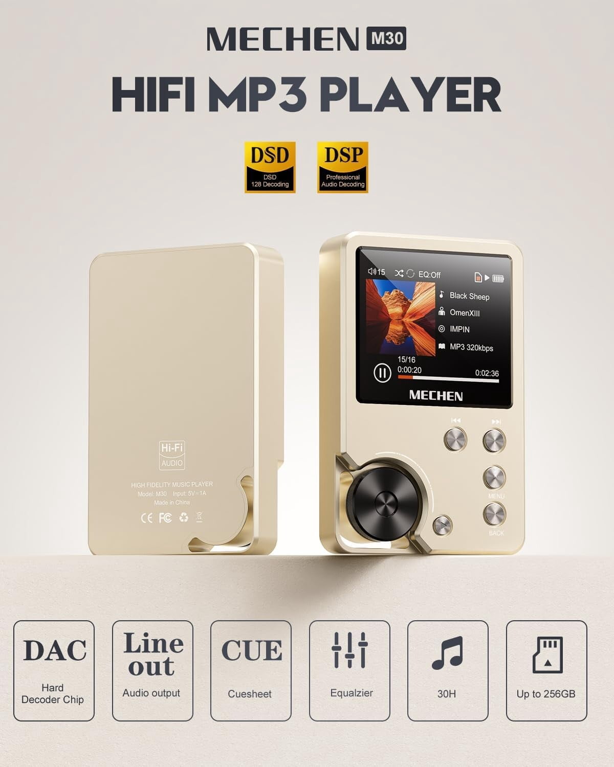 MECHEN M30 Portable Digital Audio Hi-fi Player / Lossless DSD High Resolution / MP3 Player with 64GB Memory Card