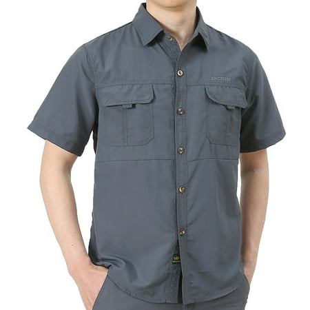 POIUYTR Men s Lightweight Short Sleeve Shirt Quick Dry Fishing Shirt Button Down Hiking Travel Shirt Sun Protection